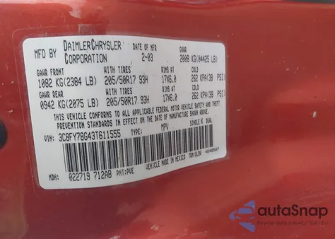 2003 Chrysler Pt Cruiser Gt from USA, damaged, VIN 3C8FY78G43T611555